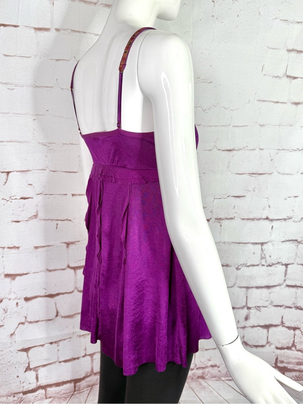 VINTAGE FREE PEOPLE Y2K Purple V-Neck Adjustable Strap S/P Babydoll Camisole - Picture 10 of 14